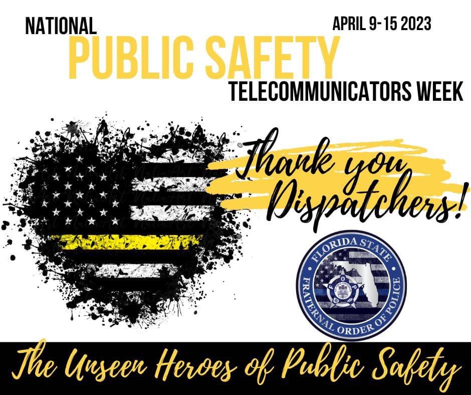 This week we recognize the work of our #911dispatchers 24/7, 365 throughout our GREAT state of Florida.  Thank you to each and every one of you for all you do for both our officers and our residents.  We appreciate you! 💛 #NationalPublicSafetyTelecommunicatorsWeek