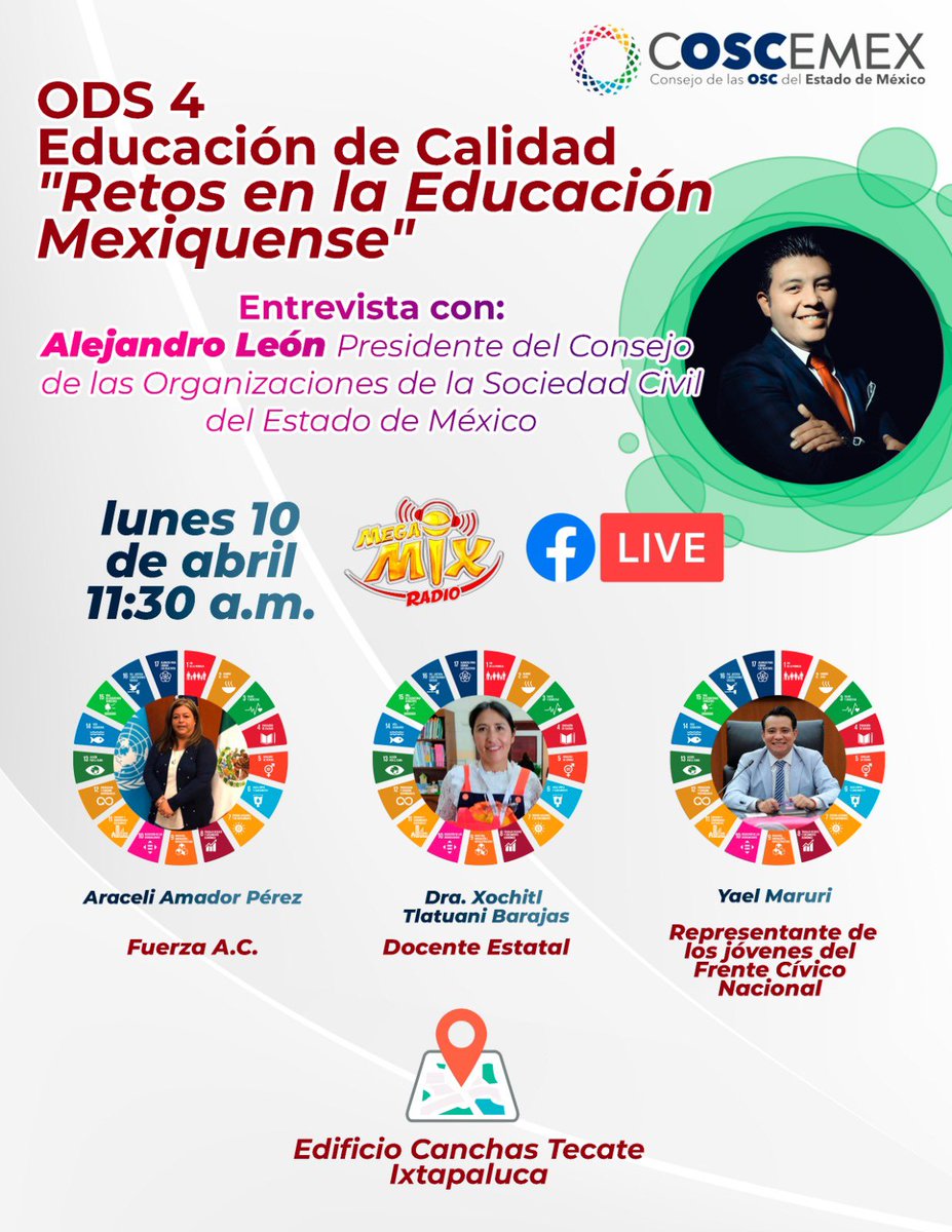 Frente Cívico Nacional (@fcn_mx) on Twitter photo No te pierdas la participación <a href="/MaruriYael/">Yael Maruri</a>, representante del <a href="/FCNjuvenil/">Frente Cívico Nacional Jóvenes</a> para hablar sobre los “Retos en la Educación Mexiquense”
🗓️ Lunes 10 de abril
⏰ 11:30 a.m.
Transmisión en vivo: FB MegaMixRadio No te pierdas la participación <a href="/MaruriYael/">Yael Maruri</a>, representante del <a href="/FCNjuvenil/">Frente Cívico Nacional Jóvenes</a> para hablar sobre los “Retos en la Educación Mexiquense”
🗓️ Lunes 10 de abril
⏰ 11:30 a.m.
Transmisión en vivo: FB MegaMixRadio