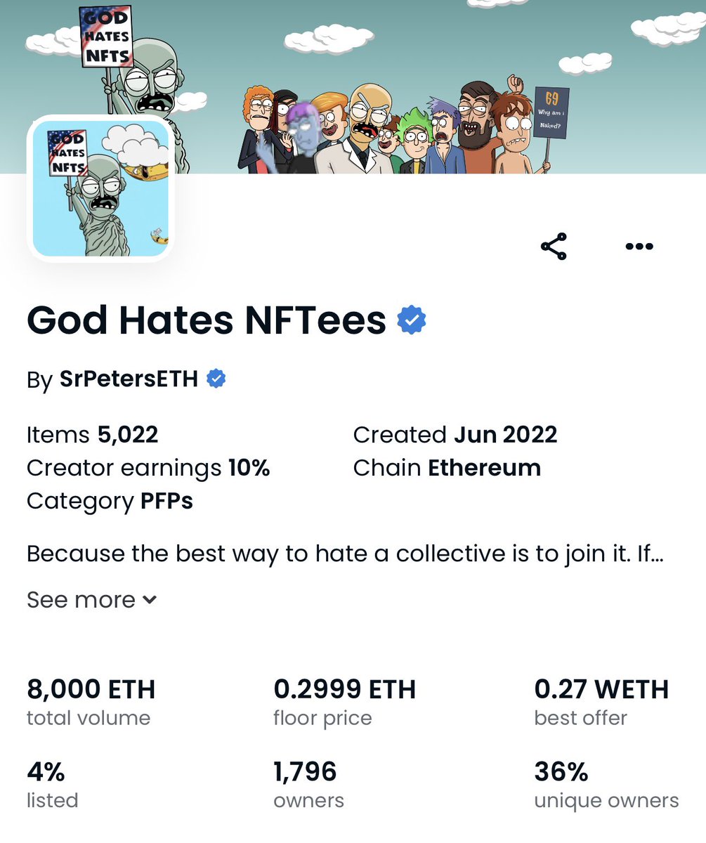 poseidonn777's tweet photo. 8000 ETH VOLUME TRADED 🎉🚀

From a free mint to an absolute monster of a project 😈

We have faced FUD, paperhands and negativity around web3 and all of that has made us STRONGER!

April 15, 2023.
Save the date mfs! #GodHatesNFTees @GodHatesNFTees @srpeters https://t.co/SsPlphP74c