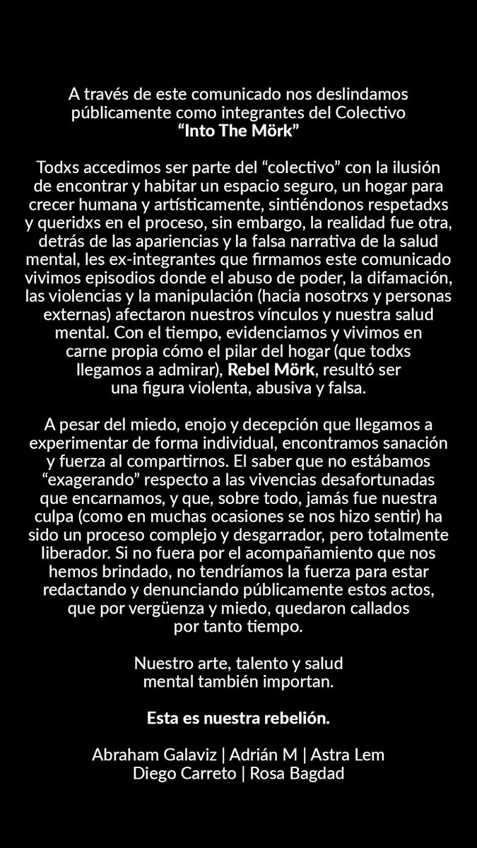 NotLaGrupa's tweet photo. Integrantes del colectivo Mork anuncian su deslinde: https://t.co/GeeAacZJ63