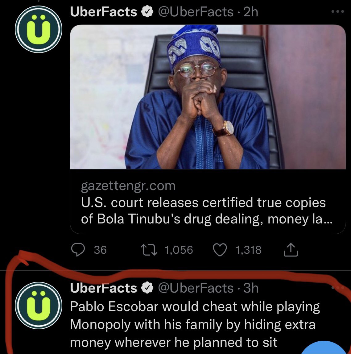 Leo31529612's tweet photo. @AbdulMahmud01 @chude__ Why did Uber facts have to tweet about Pablo Escobar the same time they tweeted about Him? Is there a drug Barons Remembrance day going on that we don’t know about? 😭 https://t.co/dfatWuKMf9