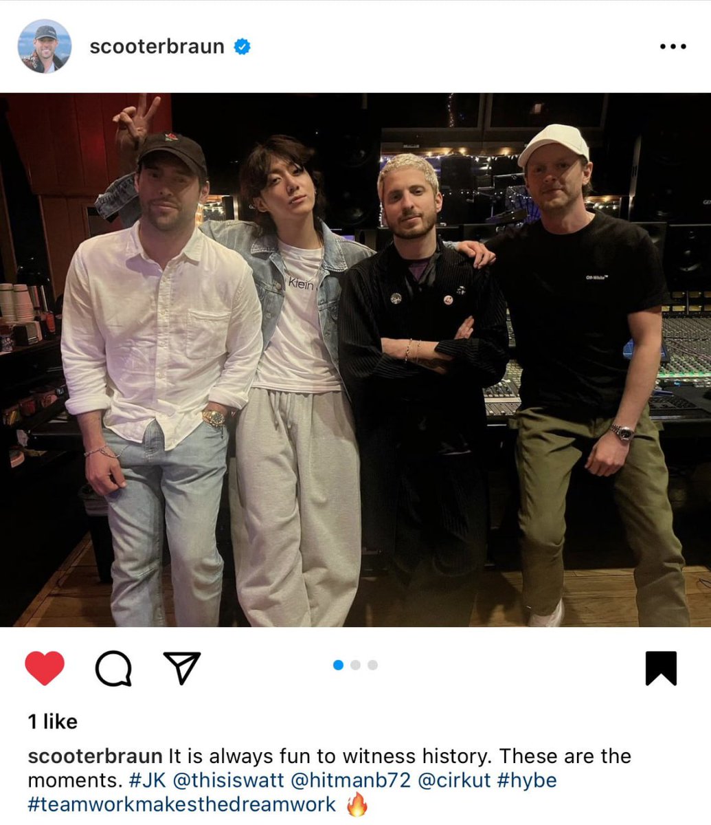 ArmyInter_'s tweet photo. IG📸
Scooter Braun compartió vía Instagram:
"Siempre es divertido presenciar historia. Estos son los momentos" #JK @/thisiswatt @/hitmanb72 @/cirkut #/hybe
~😱
🔗https://t.co/0KWy9xRahn
JJK1 IS COMING ???!!!!!
#JUNGKOOK @BTS_twt #BTS #BTSRMY
•S🐥 https://t.co/yIilIM23ud
