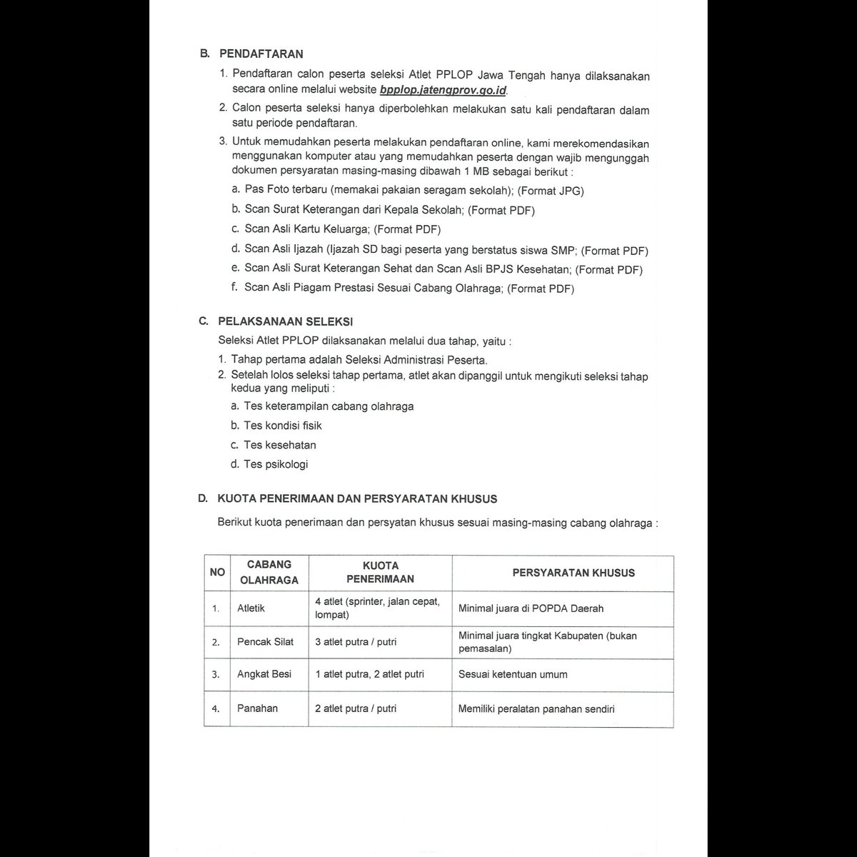 BPPLOP_JATENG's tweet photo. Mari bergabung menjadi Atlet PPLOP Jawa Tengah, berikut Informasi terkait pendaftaran atlet PPLOP Jawa Tengah tahun 2023 https://t.co/byFTnNQlav