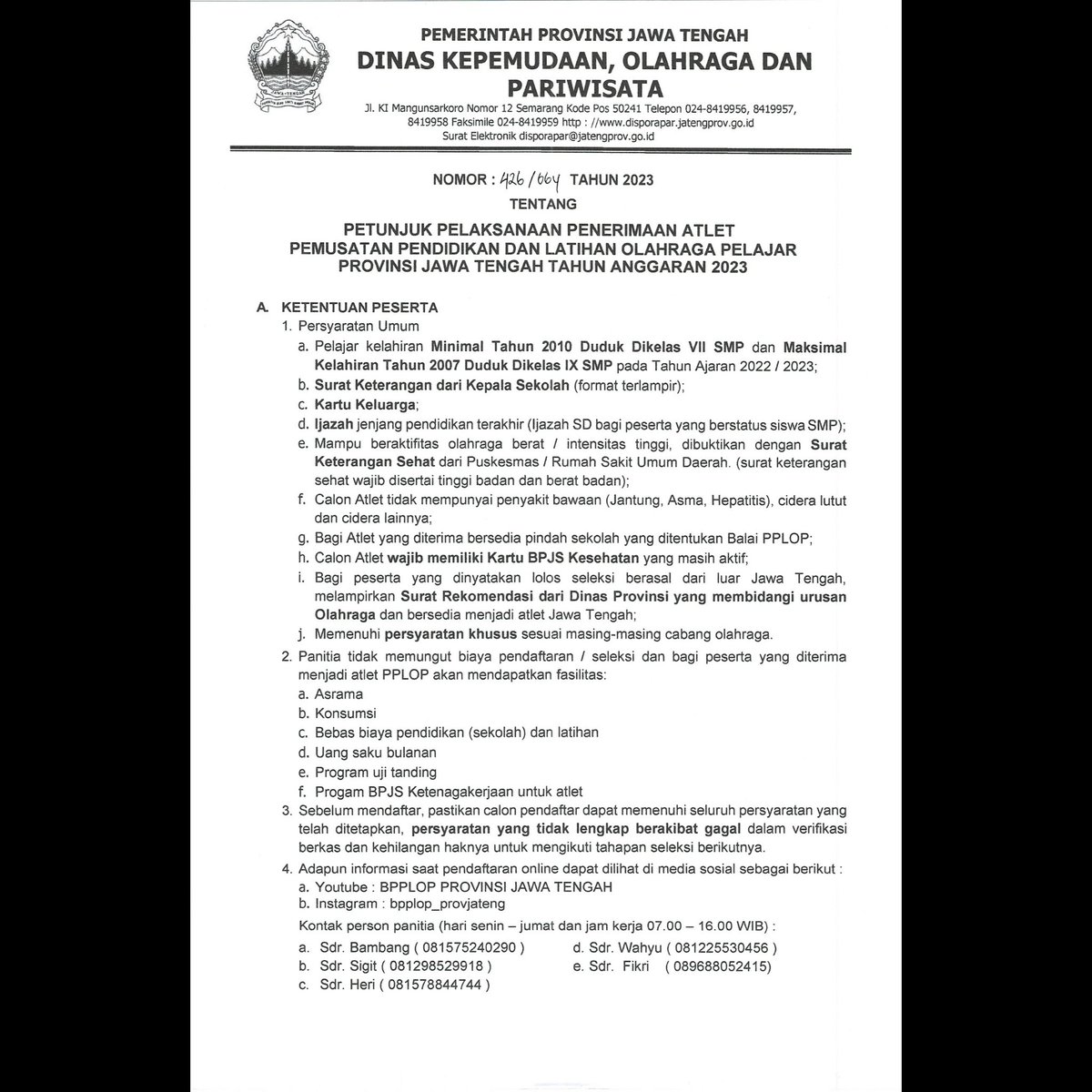 BPPLOP_JATENG's tweet photo. Mari bergabung menjadi Atlet PPLOP Jawa Tengah, berikut Informasi terkait pendaftaran atlet PPLOP Jawa Tengah tahun 2023 https://t.co/byFTnNQlav