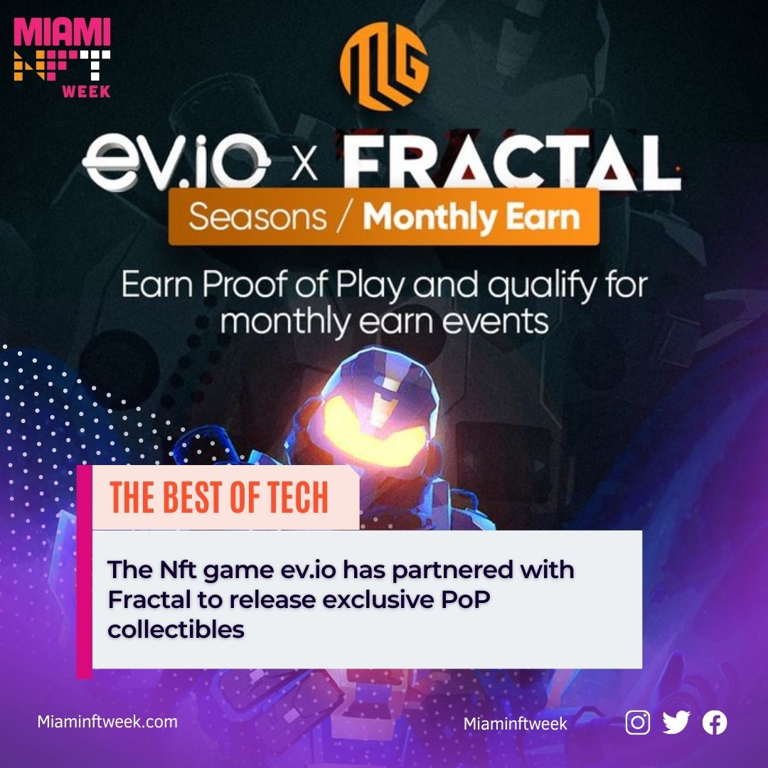 MiamiNFTweek's tweet photo. Exciting news to share! @play_evio &amp; #Fractal will update the tournament format this month, allowing players to earn PoP collectibles. Top 10% players will get Platinum PoPs, valuable in the Deathmatch Earn event. #nftgame https://t.co/zDHYwxaZS4