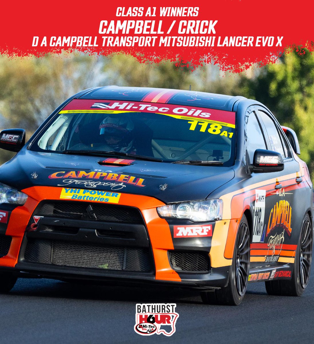 The Campbell Transport Evo came in at the clutch to take a dramatic victory in the A1 class at Mount Panorama on Sunday, the first Evo X to claim a Bathurst 6 Hour win. #B6HR #SpeedSeriesAU #StanSportAU