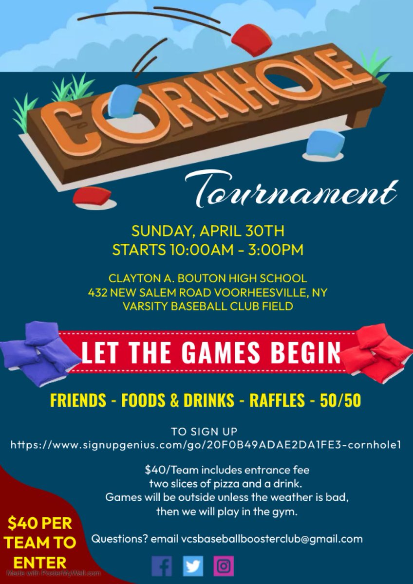 prm82's tweet photo. @VVBirdsBaseball  

Come and join us for our Annual Cornhole Tournament!
Sunday April 30th 10am -3:00pm. https://t.co/AxcaACbiaB