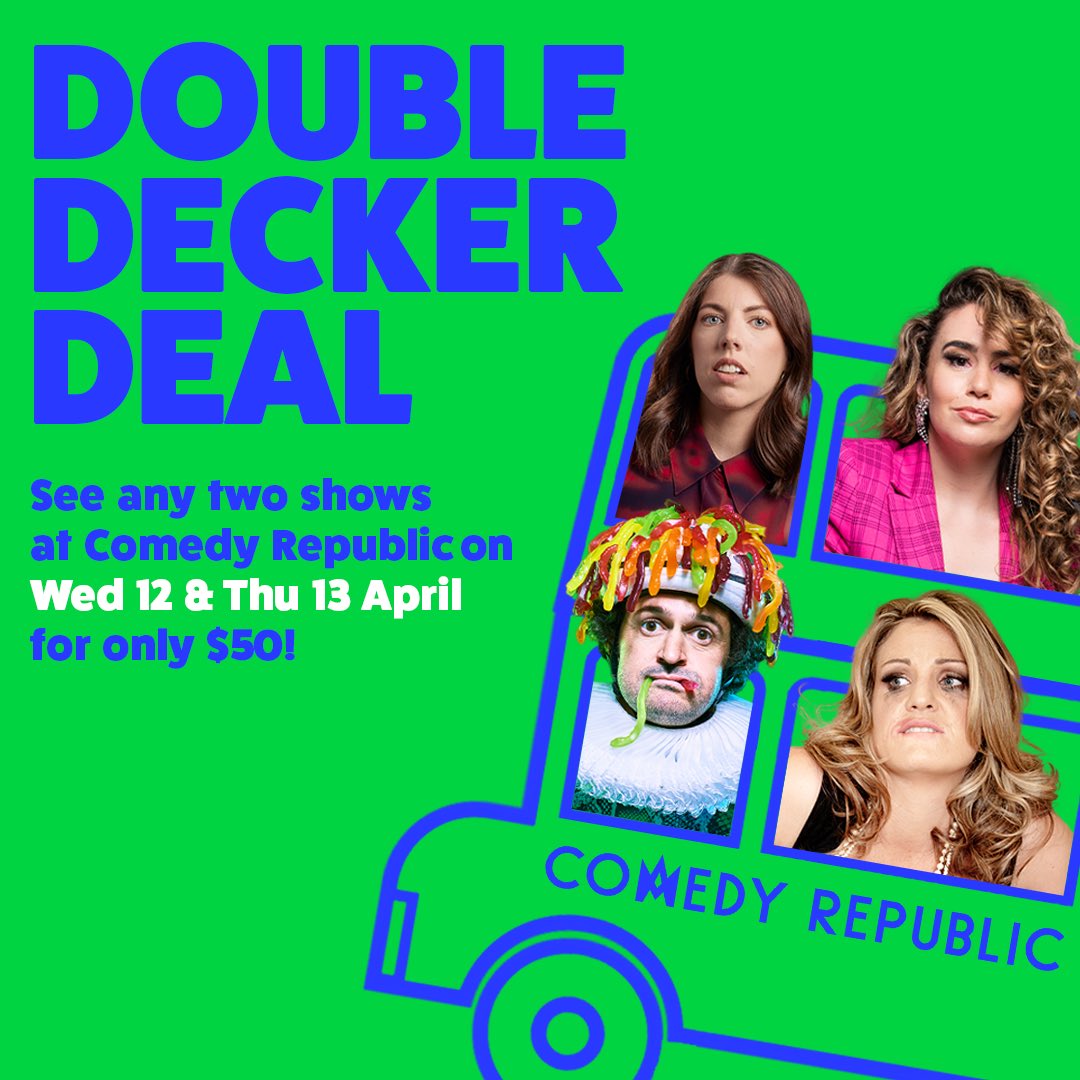 This Wed &amp; Thu, catch any two shows at Comedy Republic for $50 🤩 

There’s hilarious performances from Best Show nominees <a href="/nikki_britton/">Nikki Britton</a> and <a href="/michellebrasier/">Michelle Brasier</a> as well as <a href="/HYBPA/">Have You Been Paying Attention?</a>’s <a href="/wardyaknow/">Alex Ward</a> and five-star sensation @GarryTheStarr !

Grab tickets now at comedyrepublic.com.au