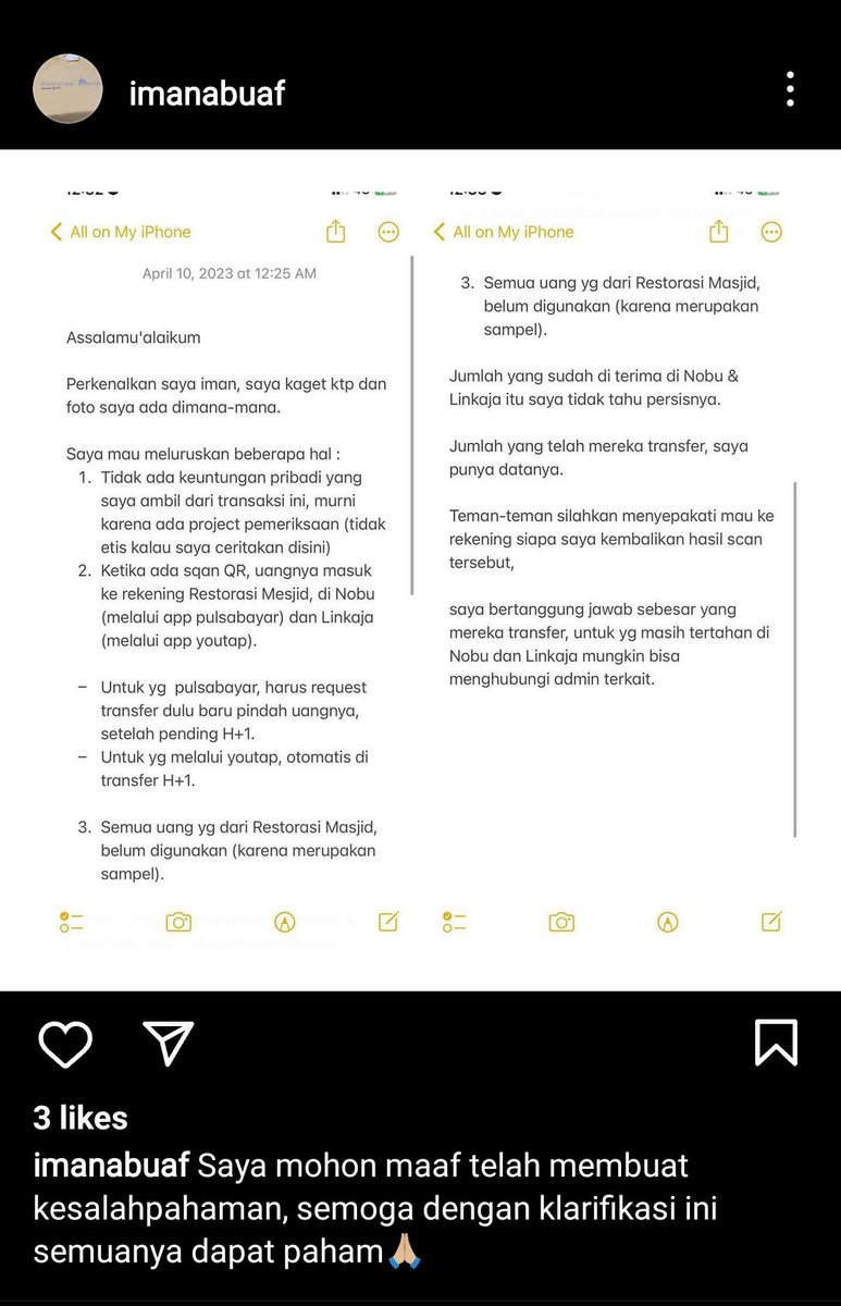 andong_tri's tweet photo. @tanyarlfes Dia buat klarifikasi di IG yang nihh guys.....btw apa kalau ada project pemeriksaan boleh asal nempelin QRIS di tempat sembarangan tanpa ada pemberitahuan resmi ke masjid tsb?  #kamuketahuan #tanyakenapa https://t.co/FdZMqLW2wn