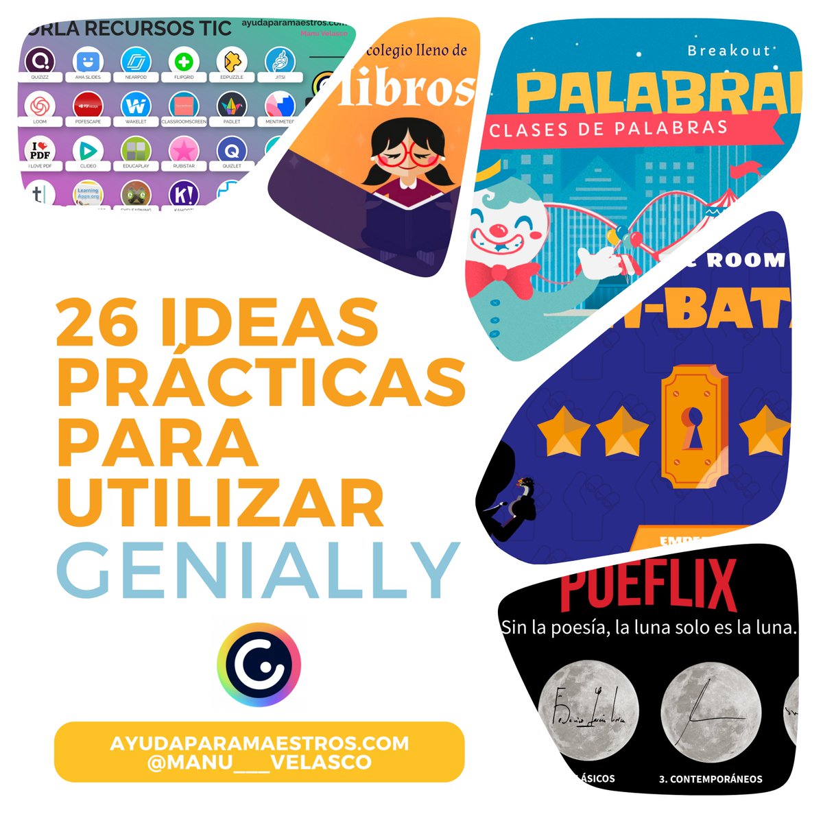 #SabíasQué #Genially se puede utilizar para crear presentaciones, infografías, gamificaciones, imágenes interactivas y más contenidos interactivos.

Aquí te dejamos 26 ideas prácticas para utilizar <a href="/genially/">Genially</a>  

Vía <a href="/AyudaMaestros/">Ayuda para maestros</a> 
ayudaparamaestros.com/2022/11/26-ide…