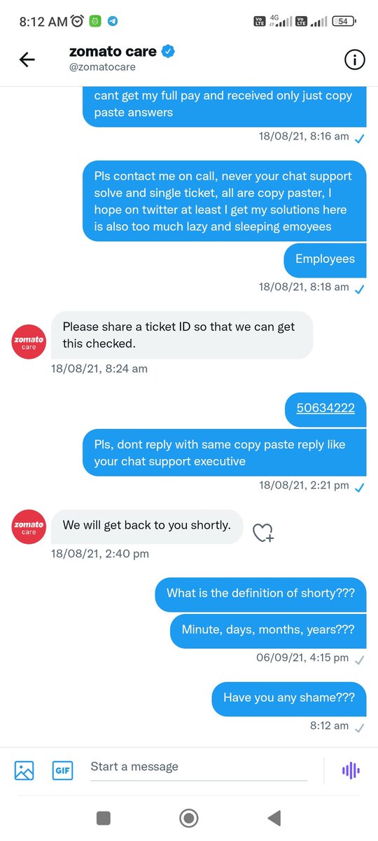 Dheeraj Kumar (@dheeraj1576) on Twitter photo Hi <a href="/zomatocare/">Zomato Care</a> superb customer care service, when we contact you publicly than you said pls contact DM/Private chat, see screen shot that your customer care executive gives superb response and super solution, and solution is wait patiently we contact you, see in screen shot Hi <a href="/zomatocare/">Zomato Care</a> superb customer care service, when we contact you publicly than you said pls contact DM/Private chat, see screen shot that your customer care executive gives superb response and super solution, and solution is wait patiently we contact you, see in screen shot