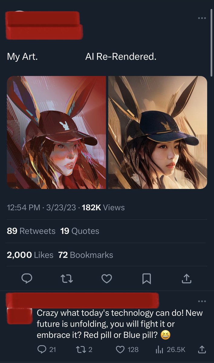 heyjenbartel's tweet photo. Nothing crazy about the instant-upgrade you can give your art if you’re willing to marinate it in AI soup consisting of millions of images that were painstakingly crafted by hundreds of thousands of your fellow artists and then utilized without our consent. Scab behavior tbh 🤡 https://t.co/PyZCYg2KId