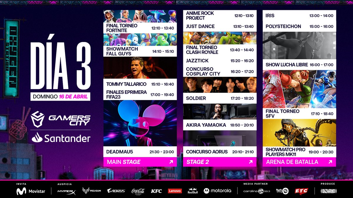 Ciudadanos, ¡llegó lo que estaban esperando!
✨ La programación de #GamersCitySantander ✨

Planifica un fin de semana inolvidable en la Ciudad de los Gamers este 14, 15 y 16 de abril.

📍 @movistararena
🎟️ Entradas a la venta en <a href="/puntoticket/">Punto Ticket</a>