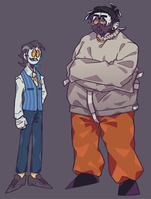 SpookyTurnabout's tweet photo. [CONCEPT ART 3: Achilles + Bob height comparison, Patty out of uniform idea + More court record profiles]

++ some Bob (andPizzano) doodles 
#spookymonth #AceAttorney #bobvelseb https://t.co/j0weE4gjsO