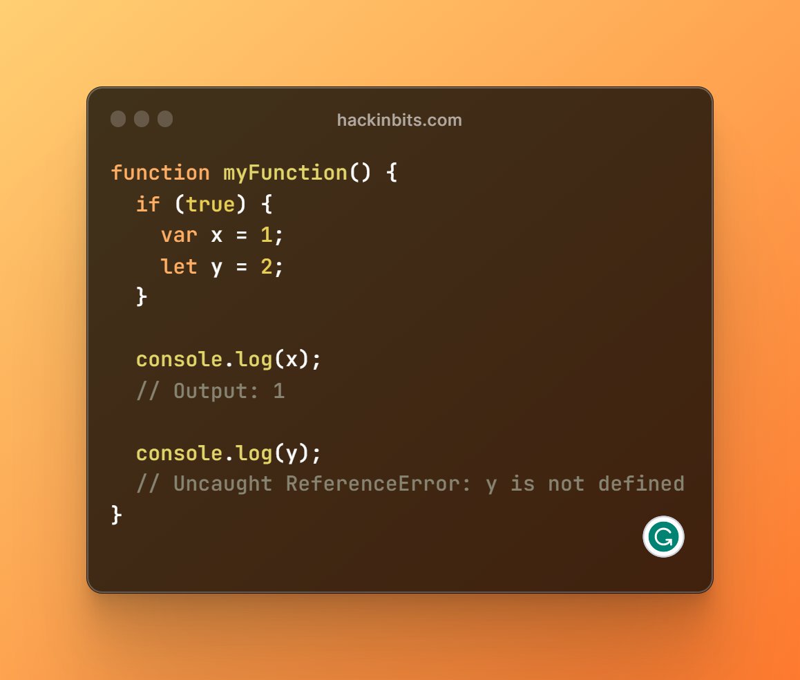 hackinbits's tweet image. Unlike the "var" keyword, which declares a variable globally or locally to a function, "let" allows you to declare a variable that is limited in scope to the block, statement, or expression where it is defined.
#javascript #webdevelopment #Coding #beginner #hackinbits