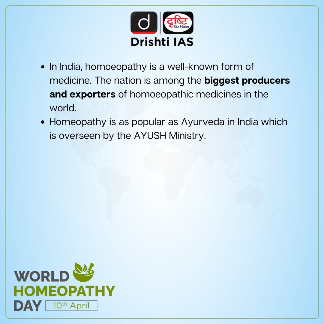 Discover the healing power of nature with #Homeopathy - on #WorldHomeopathyDay and every day!

#Medicine #Awareness #AYUSHMinistry #Health #UPSC #IAS #HealthyBody #HealthyMind #HealthIsWealth #HolisticWellness #TryHomeopathy #Homeopathic #Medical #DrishtiIAS #DrishtiIASEnglish