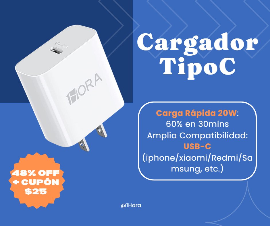 1HoraOficial's tweet image. #1hora Cargador Tipo C 20W👇Buen Precio
48%OFF+#cupon$25🔥Final$144.99🔥
OpciónAmazon🏅amzn.to/41gDiXm
Carga Rápida✅Compatible #tipoc
con #iphone #Huawei #xiaomi etc.