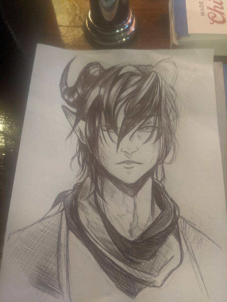 Say hello to #3 - ballpoint pen at a bar. #art #dnd #Tiefling #traditionalart #pen
