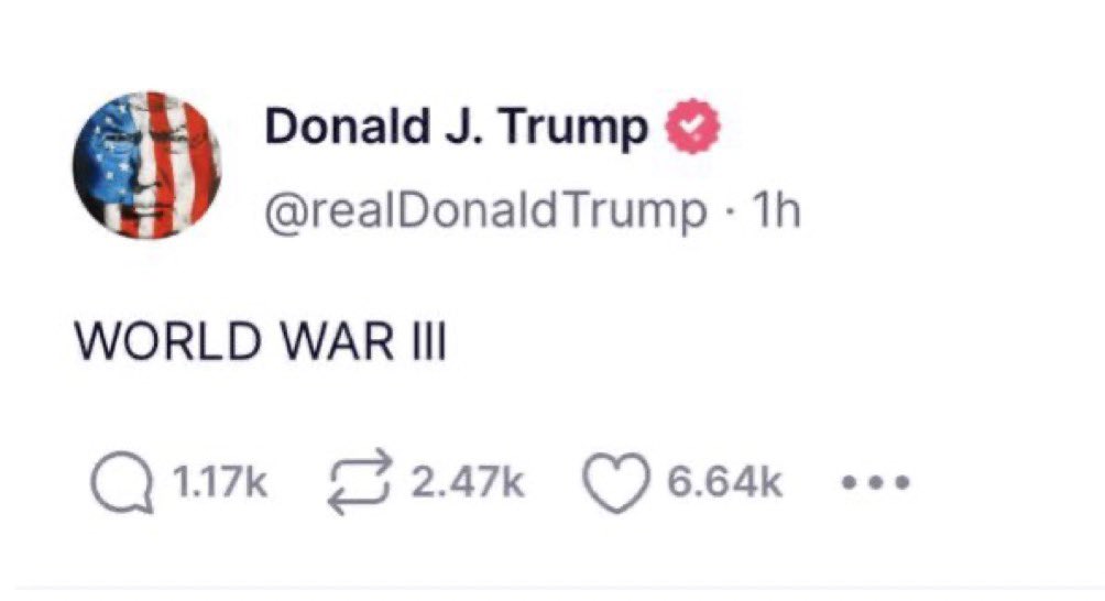 BillyBaldwin's tweet image. On the highest of all holy days, the resurrection of Jesus… 
Trump tweets: “World War III”

Anyone who calls themself a Christian and still supports this man is committing blasphemy.
