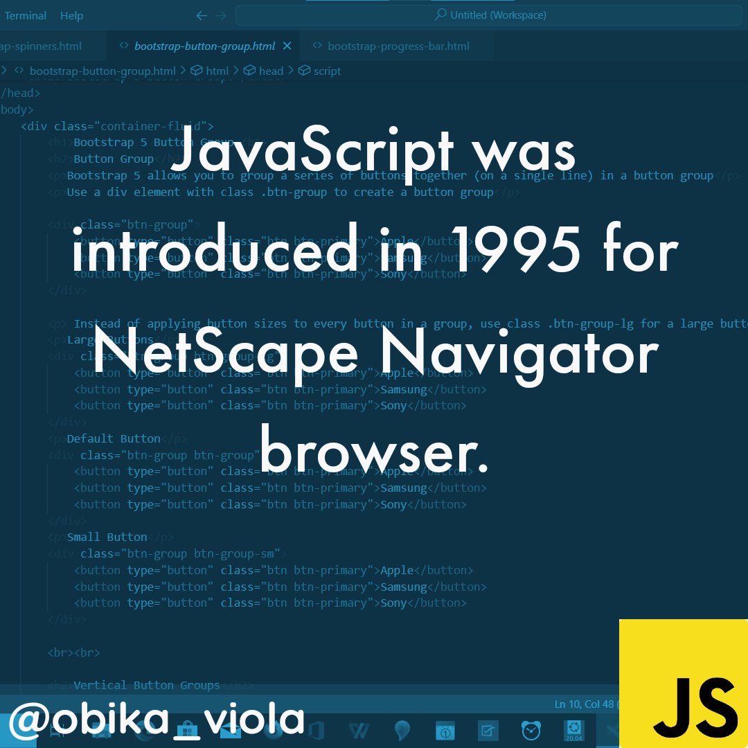 obika_viola's tweet image. Let&apos;s talk JavaScript

JavaScript was originally born out of the need to add programs and interactivity to web pages in the Netscape Navigator browser. After its creation in 1995 by Brendan Eich, JavaScript has become widely adopted by browsers. 

#LearningJS 
#JavaScript