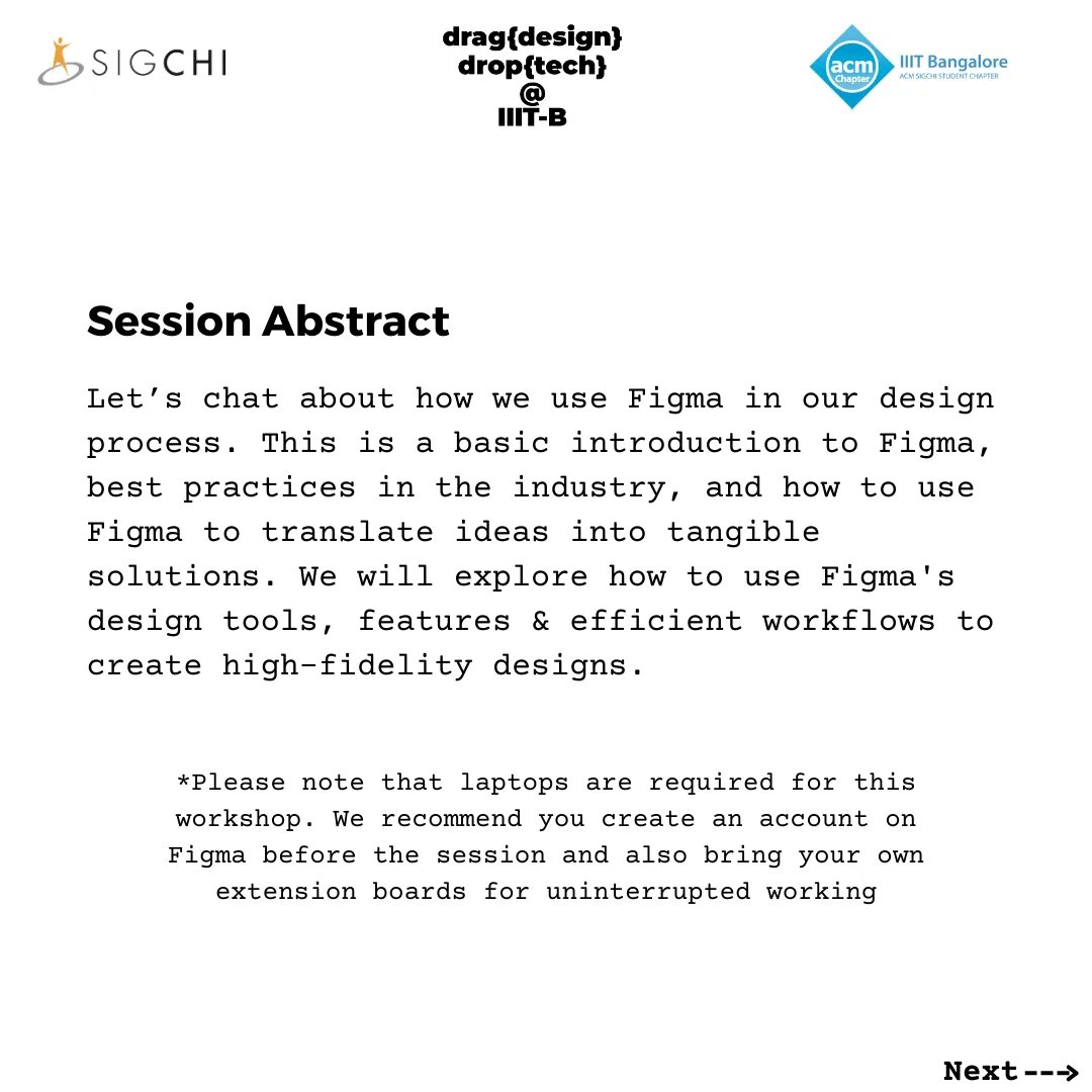 iiitbsigchi's tweet photo. UX research is cool but how do we translate the insights into design?

Let's catch y'all mastering the art of using design tools like Figma this Wednesday. We have two amazing designers from Icarus Nova, Sehaj Gujral and Vaanchhita Raj, to get us all in action!

RSVP link in bio https://t.co/7zfCWufmcz