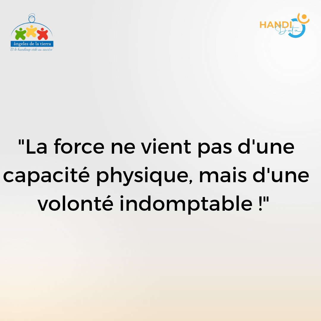 Notre message pour vous cette semaine :

"La force ne vient pas d'une capacité physique, mais d'une volonté indomptable ! "

#handicapable 
#BonneSemaine