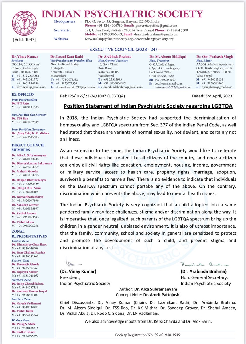 @Indian Psychiatric Society releases position statement for the human rights of #LGBTQA  <a href="/ndtv/">NDTV</a> <a href="/timesofindia/">The Times Of India</a> <a href="/aajtak/">AajTak</a> <a href="/ABPNews/">ABP News</a>
