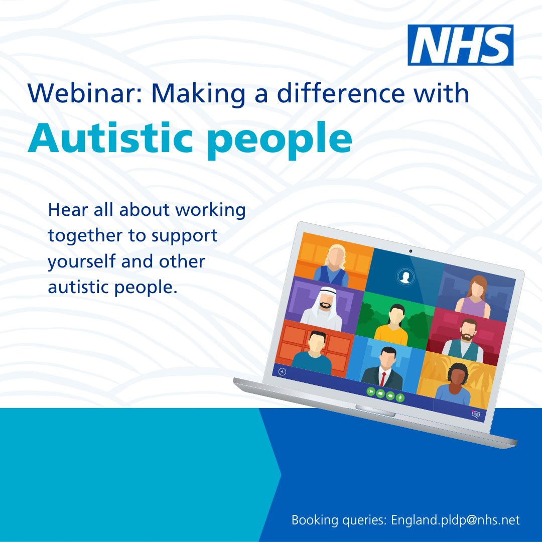 On  19 April 2023, NHS Lived Experience is hosting ‘Making a Difference with Autistic People’ - an online event featuring people with lived experience of autism
and those working within services to shape and influence how they are delivered.

Register here forms.office.com/e/1nYrJYV6HE