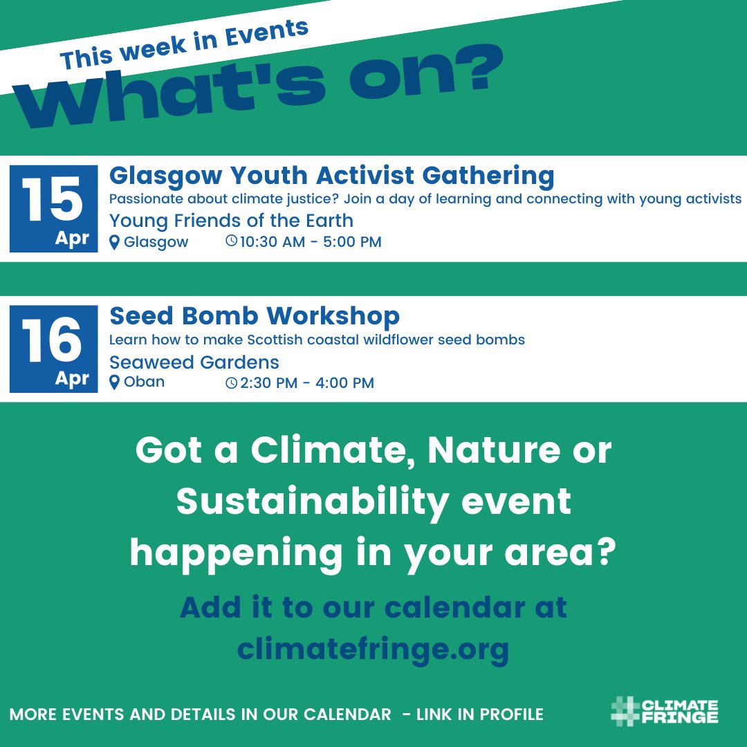 ClimateFringe's tweet image. What's On? 🌻

From mushrooms to seed bombs, from a beach clean to a gathering for young activists. 
Which events are you joining?

#whatsonscotland #climatefringe #climateevents #sustainabilityevents #natureevents

@EdSciFest @RhyzeMushrooms @TTPTnortheast @GreenTeamEdin @YFoES