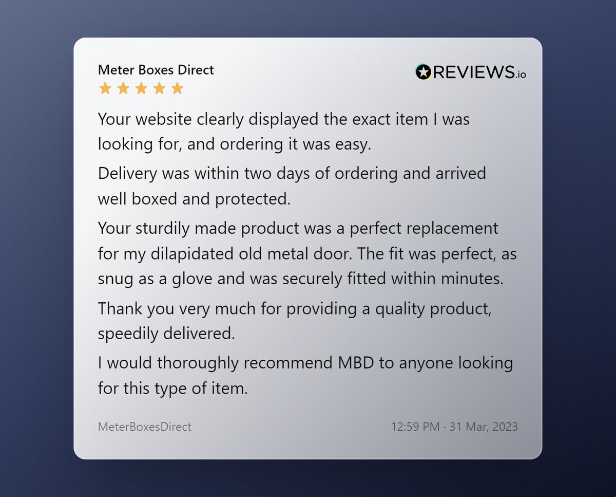 MeterBoxesD's tweet image. Another great review from a valued customer 🙌
Shop online today: eu1.hubs.ly/H03q3cb0