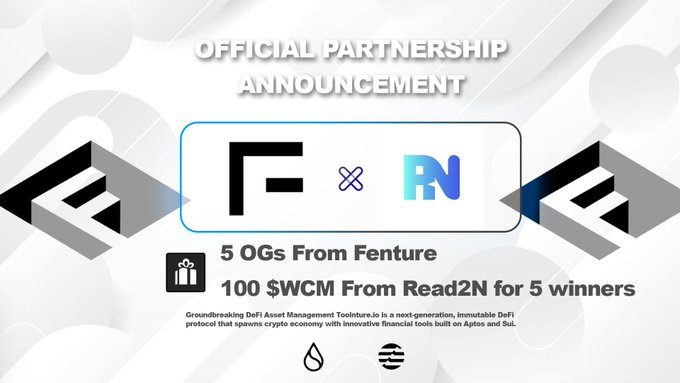 Very thrilled to partner with <a href="/FentureFinance/">Fenture AI | 1XP = 1$FFD Solana | Sui | Aptos |</a>🎉

🎁5 OG from Fenture Finance
100 WCM from Read2N for 5 winners🎁

✅Follow <a href="/Read2N/">Rodar Morto ||</a> &amp; <a href="/FentureFinance/">Fenture AI | 1XP = 1$FFD Solana | Sui | Aptos |</a>  
✅Like, Retweet &amp; Tag 3 friends 
✅Join DC

⌛️3DAYS

#Aptos #Sui #NFT #SuiNFTs #Giveaway