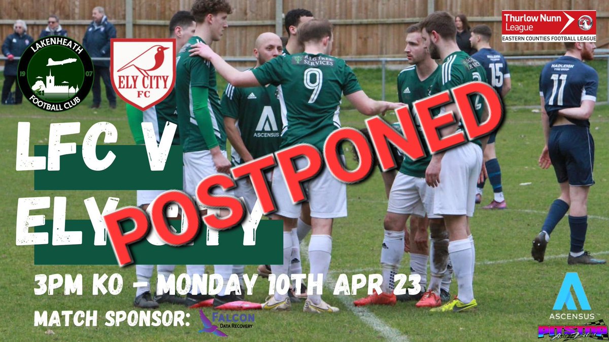 FalconDataRec's tweet photo. Today's match between @Lakenheath_FC and @ElyCityFC has been postponed due to a waterlogged pitch. https://t.co/2OMLxdVdnO