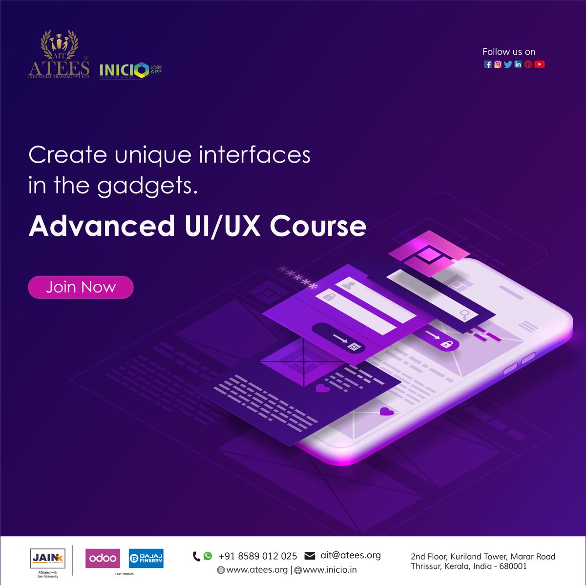 Future of design is here! Enroll in our advanced UI/UX course today to learn about the latest techniques, innovations and technologies in this craft.
#atees #course #study #uiux  #DiplomaCourses #courses2023 #uidesign #uxdesign #appcontrol  #futuredesigner #uiuxdesigner