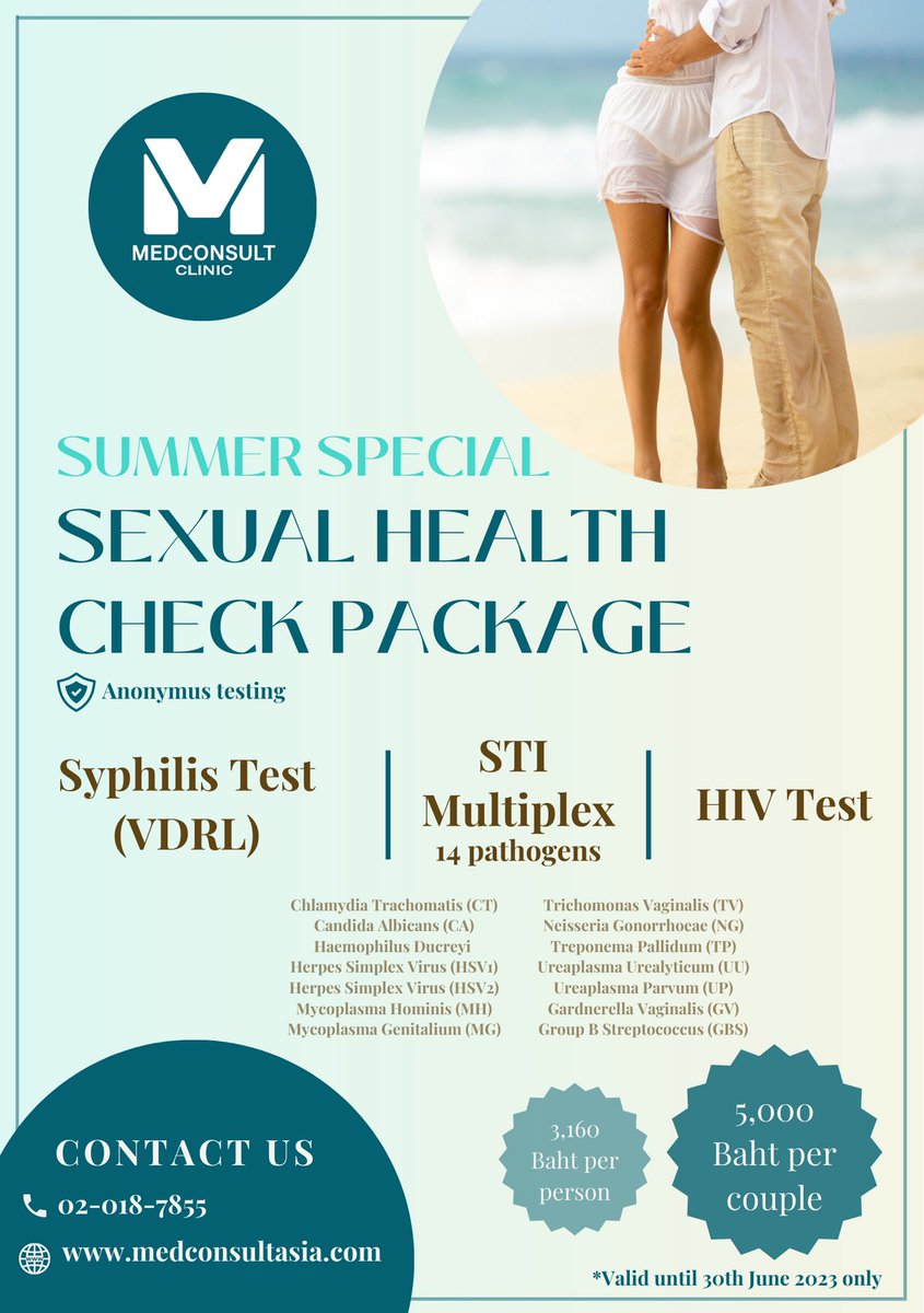medconsultbkk's tweet photo. Summer lovin' just got better! ☀️🌴 Get your sexual health in check with our exclusive summer package at MedConsult Clinic ✨ Don't miss out on our exclusive couple's offer - book your appointment now! 😍 #MedConsultClinic #SummerSpecial #SexualHealthMatters #SexualHealthCheck https://t.co/kAi5cgcZ15