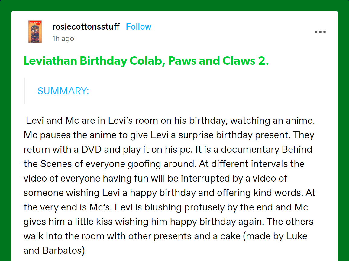 leviathanbday's tweet photo. Paws and claws
Artists: @Mrs_Aone / IG:  your_friendly_charlotte2.0
Writers: @Mrs_Aone / rosiecottonsstuff on Tumblr

Read it here: 
🔸https://t.co/zco4qlLHNl

🔸https://t.co/xKXvIkPVYh

#LeviathanBday2023 #ObeyMe #ObeyMeLeviathan #HappyBirthdayLeviathan https://t.co/SX2qFJDGoj