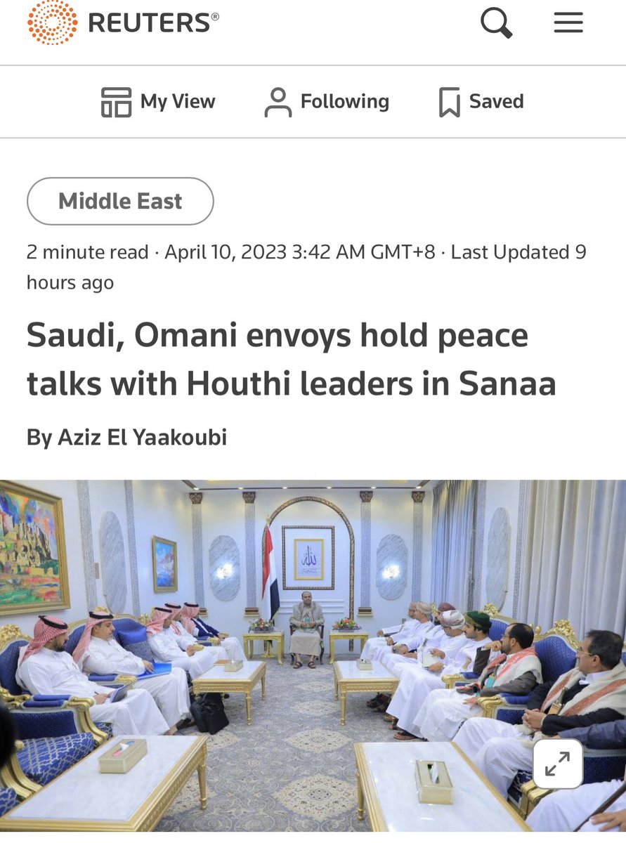 EbrahimHashem's tweet photo. Saudi-Iranian decision, supported by China, to quickly implement their agreement terms is the best way to prevent attempts to sabotage renormalisation of relations between the two nations &amp; stabilise the region.

The fast decision to end the war in Yemen is part of this process. https://t.co/2JyB38uxfq