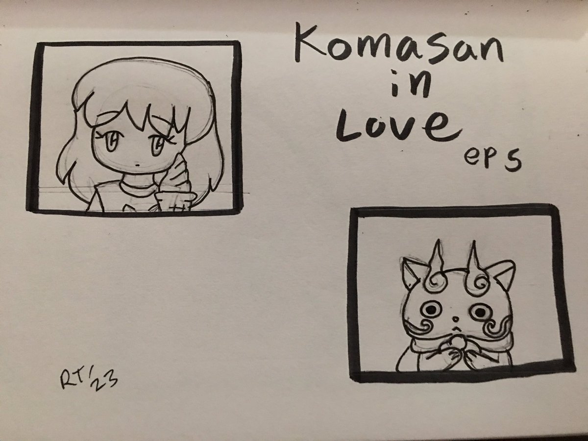 rubytelles66's tweet image. I seen this episode of Yo-Kai Watch 
Episode. I love that part of episode in Komasan in love. So I drew it flashback she look likes and soft Ice Cream he seen the ice creams before. 🍦
#YokaiWatch #komasan #littleanime #drawing #sketch #inkpen
