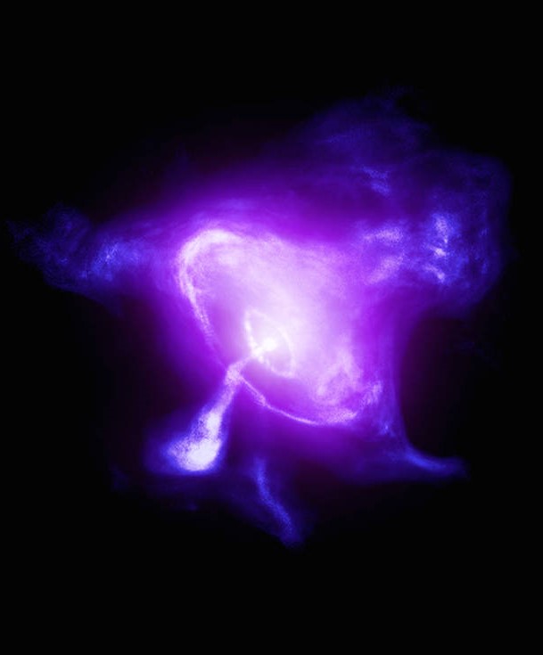 ✨🦀 NEBULOSA DEL CANGREJO COMO NUNCA ANTES LA HABÍAS VISTO 🔭

Esta imagen de la Nebulosa del Cangrejo, ubicada a 5.5 años luz, combina datos de los observatorios de la NASA: Imaging X-ray Polarimetry Explorer (IXPE) en magenta y del Observatorio de Rayos X Chandra en morado.