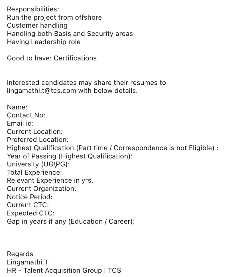 KPHB_Kurradu's tweet image. #SAP_BASIS Openings at #TCS #Hyderabad - @Sap4Telugu
Exp 2 -6 years ( entry level and associate level )