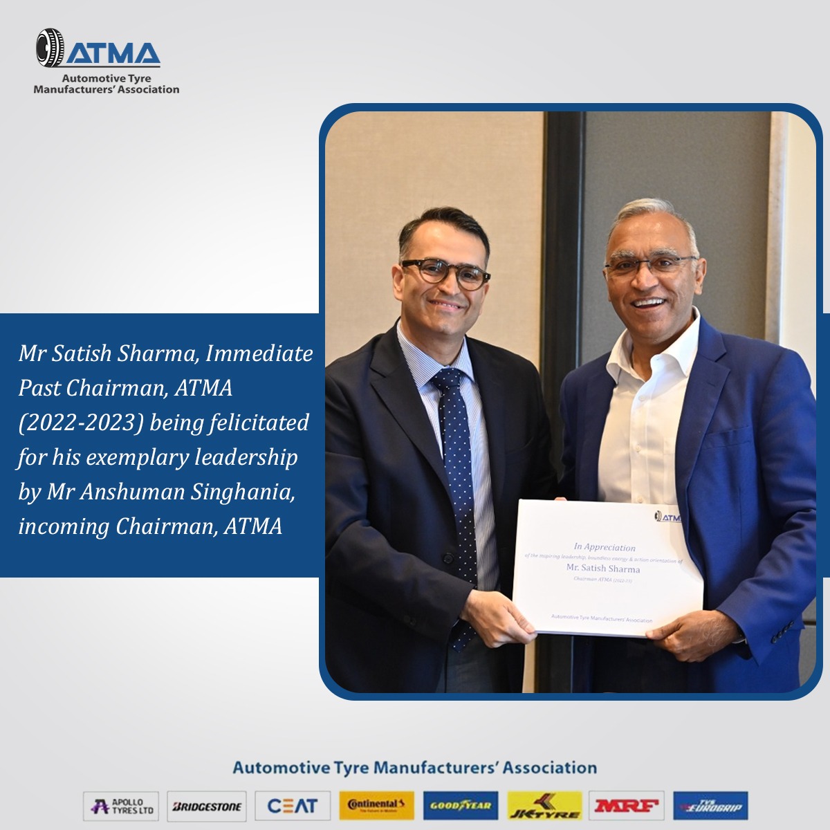Mr. <a href="/SatishS99907373/">Satish Sharma</a> completed a successful tenure as Chairman, ATMA  leading from the front in the face of challenges ranging from geopolitical crises to high inflation and supply chain disruptions.