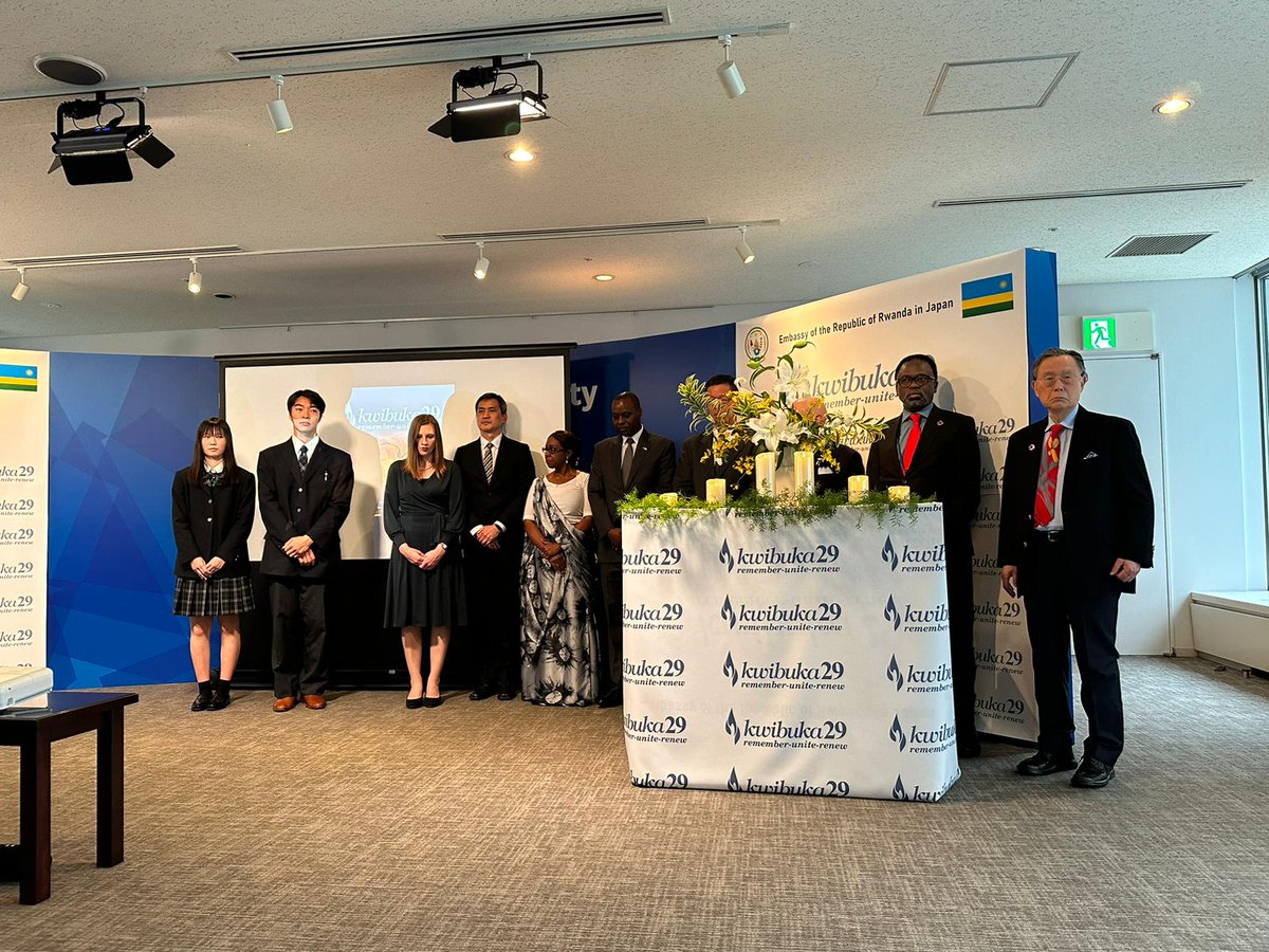 ErnestRwamucyo's tweet photo. Remember-Unite-Renew #TwibukeTwiyubaka. Thank you @MofaJapan_jp and friends of @RwandainJapan for your support and solidarity at the launch of #Kwibuka29. This consoles the survivors and keeps the memory of our loved ones who perished during the 1994 Genocide against the Tutsi. https://t.co/0nJAP2lxKE