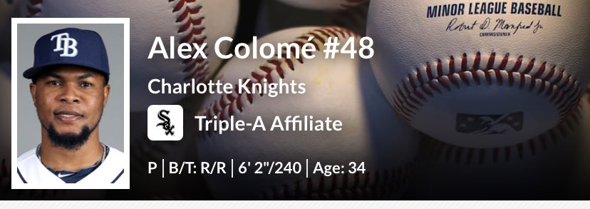 SoxNerd's tweet photo. #AlexColome threw a scoreless inning with a strikeout in his debut for the #WhiteSox AAA Charlotte affiliate on Sunday https://t.co/NICR7Sc0Ac