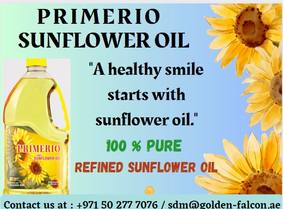 FalconFoodstuff's tweet image. "Healthy cooking, happy living, with sunflower oil."
Looking for a high-quality sunflower oil to enhance your cooking?  Our premium Primerio sunflower oil is available in 1.5 L which is perfect for all Kitchen needs
Contact us : sdm@golden-falcon.ae  
#sunfloweroil #supermarket