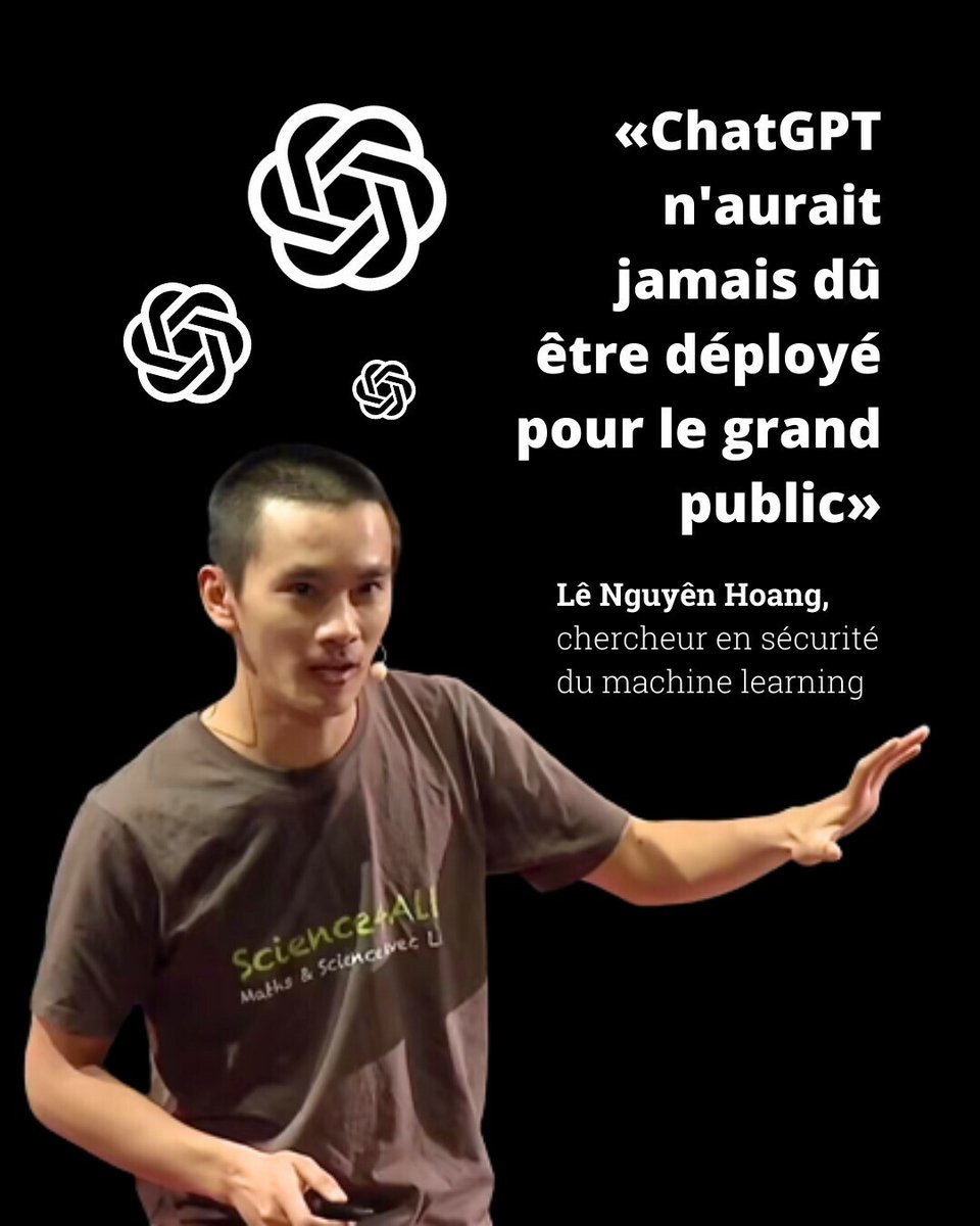 heidi_news's tweet photo. 🤖 Pour lui, le vrai danger, ce sont les algorithmes de recommandation. Le chercheur en sécurité du machine learning Lê Nguyên Hoang en est convaincu.
Entretien à lire sur Heidi News 👉 https://t.co/fTUxg4zzZB
#IA #ChatGPT #marchinelearning https://t.co/JRF4b1zFgC