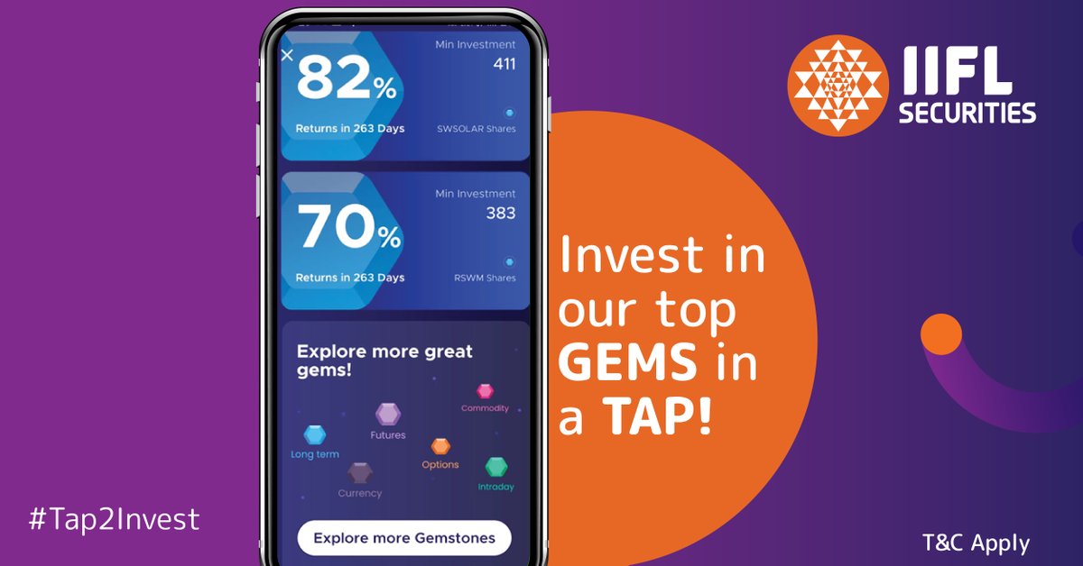 iiflcapital's tweet photo. Want to make the best out of your investments? Now you can click on the Gem Icon on Watchlist or the banner in Ideas and get the top gems from #IIFLSecurities! #Tap2Invest
Open FREE Demat Account: https://t.co/LKJPptdQSG
Download IIFL Markets App: https://t.co/Ef0v05OYFB https://t.co/31jbEFKdds