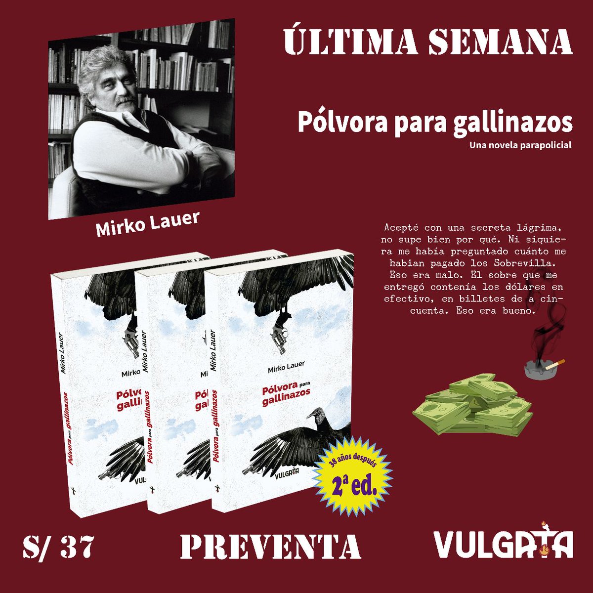 SESSION flyer #2 #1 #3 — 'Pólvora para gallinazos' de Mirko Lauer

#PREVENTA hasta el 16 de abril: S/ 37💰

Contáctanos por nuestras redes🌐

⭕No incluye costo de envío

#novelaparapolicial  #novelanegra #libros #lectura  #librosrecomendados #librosperuanos #novedadesliterarias