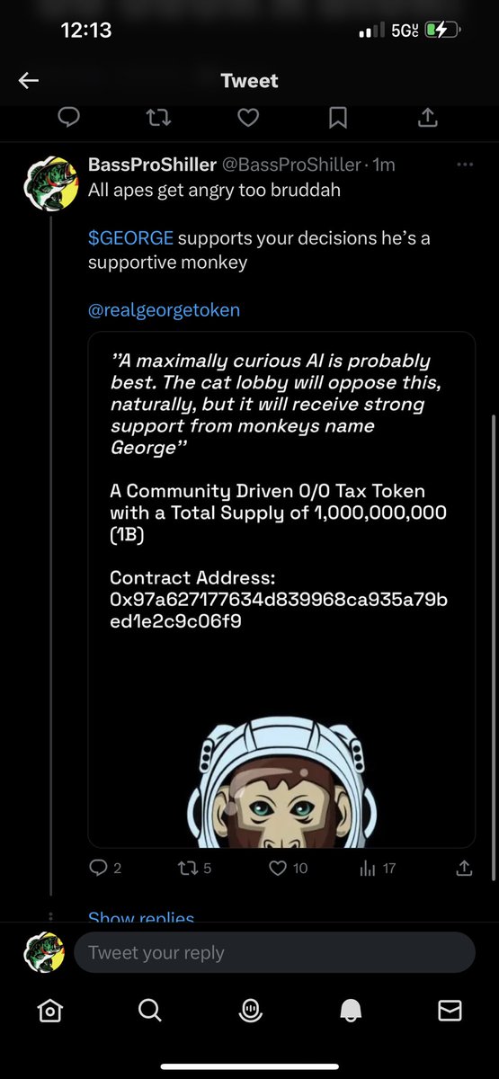 BassProShiller's tweet photo. @AltMasterRoshi I got your token right here ser 

$GEORGE the @elonmusk monkey 👀👀👀

@realgeorgetoken https://t.co/snZ5CwMZWY