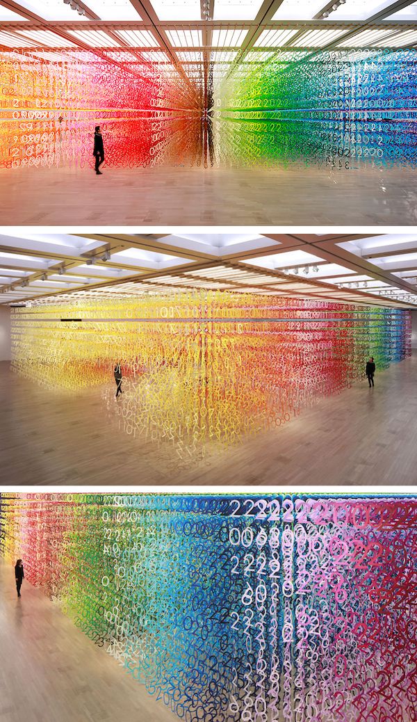 womensart1's tweet photo. French architect and designer Emmanuelle Moureaux's large-scale interactive installation created with thousands of coloured paper cut numerals, known as the 'Forest of Numbers' #WomensArt https://t.co/m7MCd0yKyf