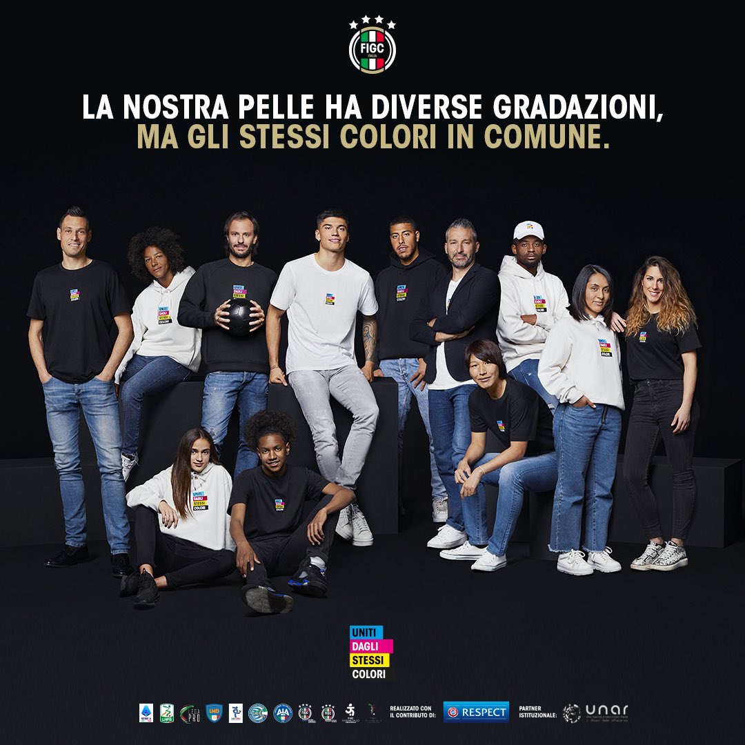 Insieme a FIGC vogliamo dire no alla discriminazione e celebrare quello che ci unisce.
I nostri colori. 
Quelli che ci accomunano tutti.
#UnitiDagliStessiColori