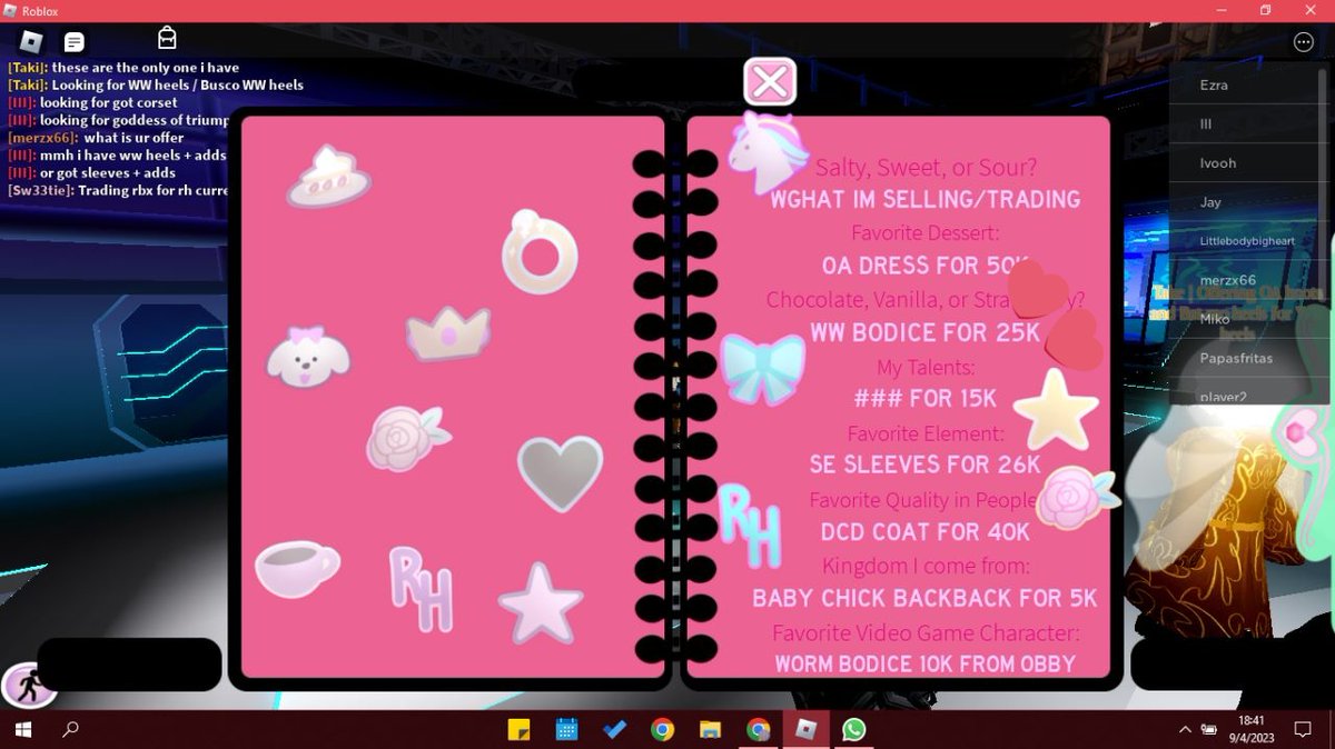gabyswt's tweet photo. finally i found someone with a shop and their journal and they was selling ww corset for 25k !!

#royalehightrading #royalehightrades #RoyaleHighHalo #royalehigh #royalehightrade #roblox https://t.co/444o0WfHxQ